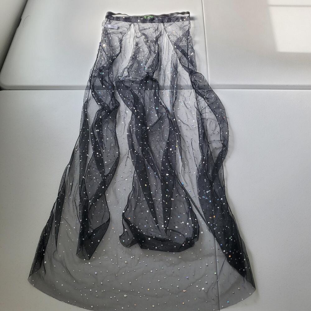 CLUB EXX Skirt Womens Large Black Sheer Sequin Mesh Maxi Festival Rave - Picture 2 of 7